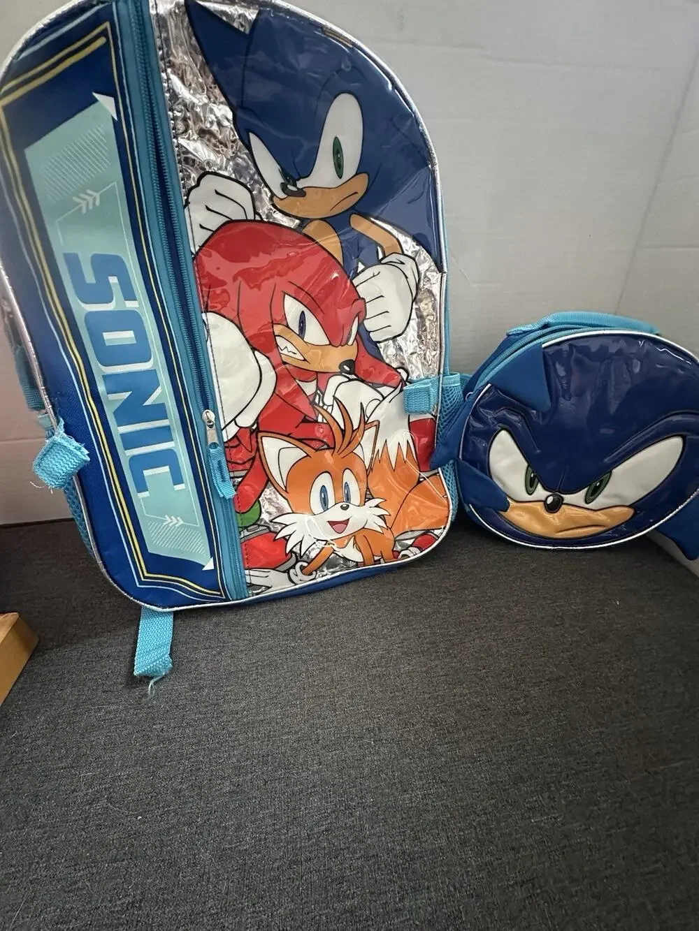Sonic The Hedgehog Backpack w/ Attached Lunch Bag Knuckles Tails Kids School